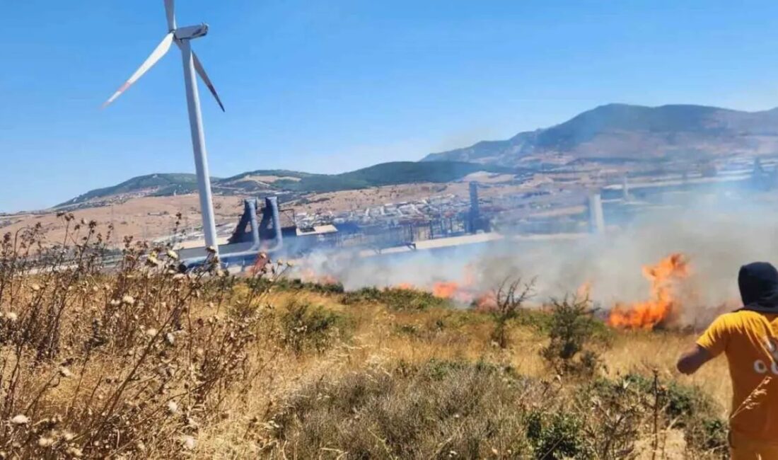 İzmir Aliağa’da otluk ve makilik alanda başlayan yangına hava ve