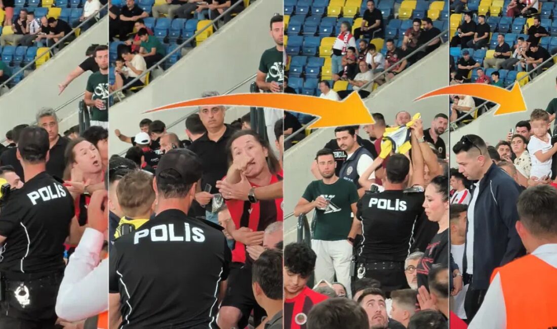 Gençlerbirliği tribününde babasıyla oturan küçük bir Fenerbahçe taraftarının forması zorla