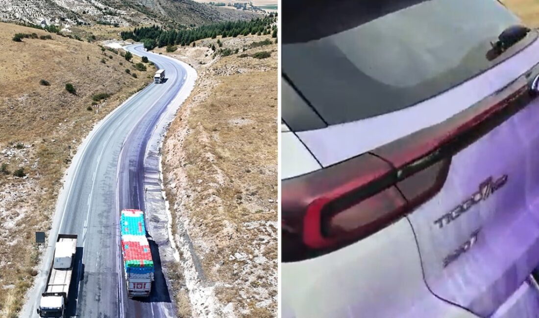 Afyonkarahisar'da yola dökülen boya, karayolunu kullanan tüm araçların mora boyanmasına