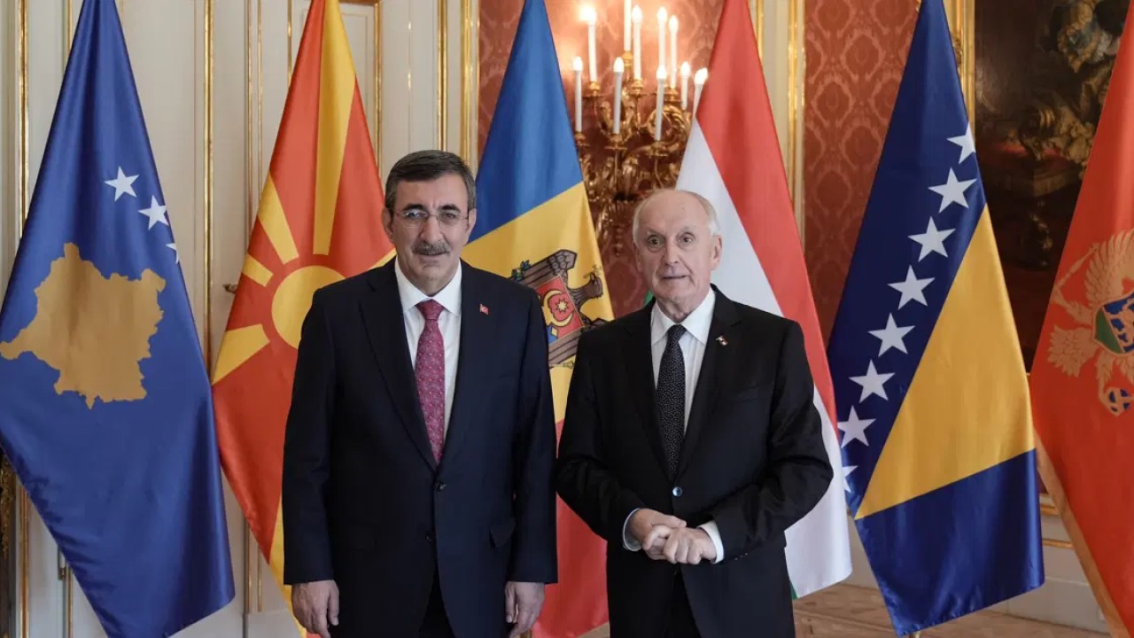 Macaristan'da gerçekleşen kabulde Cevdet Yılmaz ile Andras Baka bir araya
