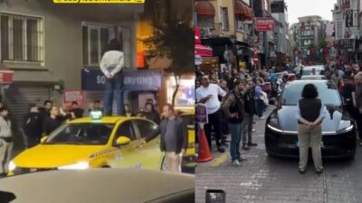 İstanbul Şişli'de bir taksinin üstüne çıkarak yolu kapatan kadının daha
