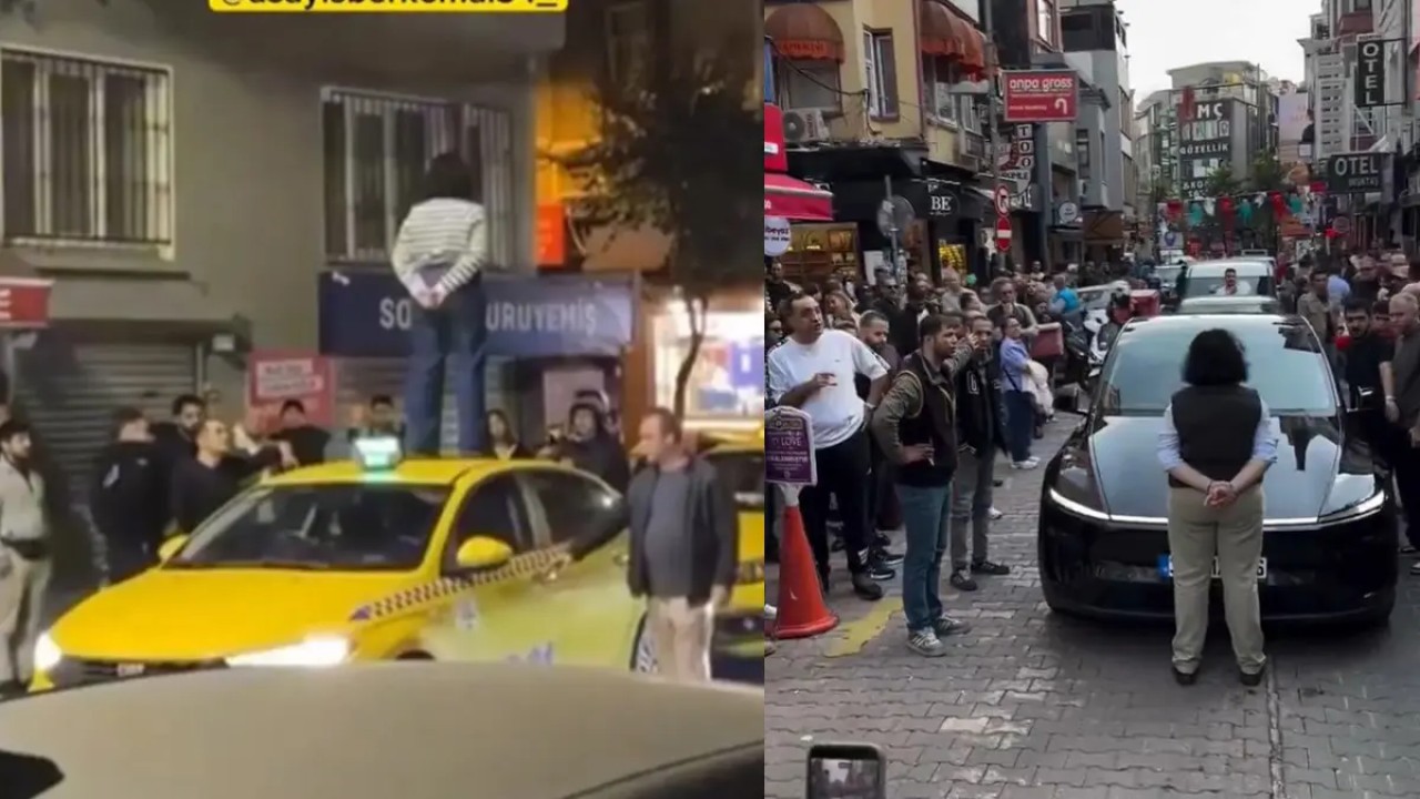 İstanbul Şişli'de bir taksinin üstüne çıkarak yolu kapatan kadının daha